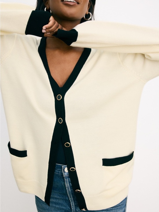 Reformation Sweaters - Reformation Cream V-Neck Cardigan with Black Trim size S MSRP $250